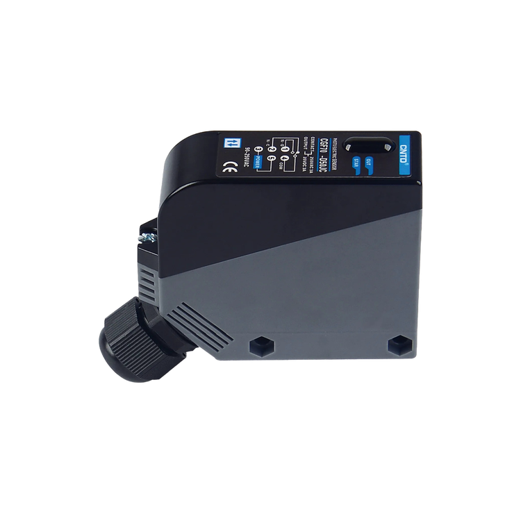 سنسور نوری مکعبی دید 70cm قابل تنظیم خروجی رله ای NO+NC دیفیوزر برند سی ان تی دی CNTD مدل CGF70-D70JC