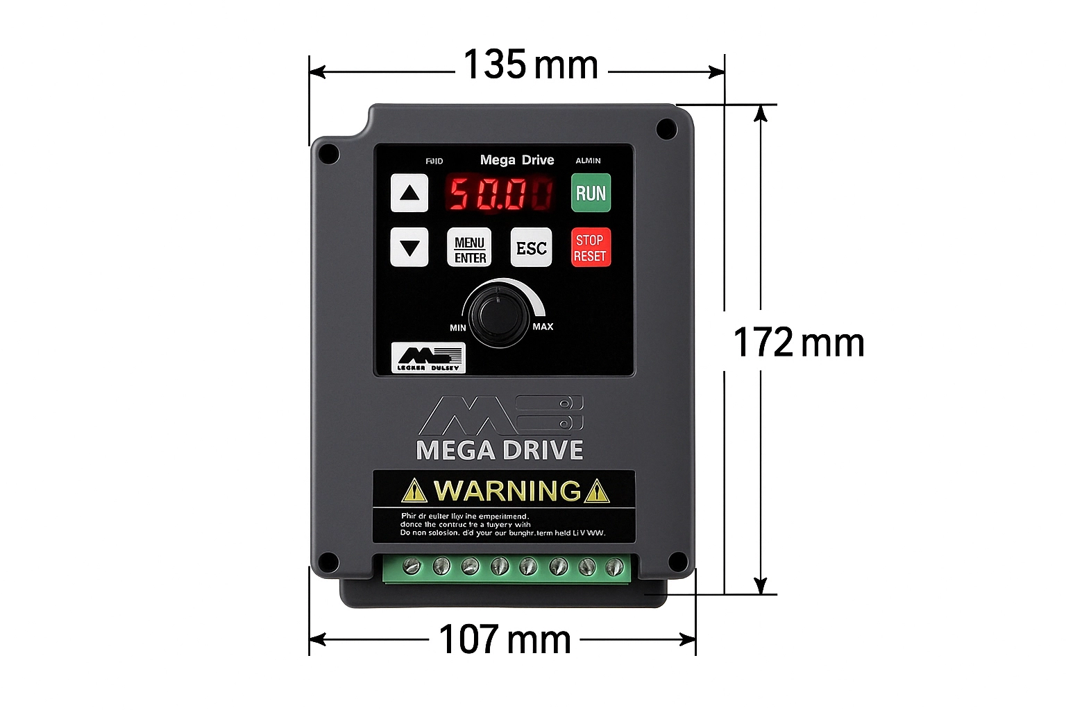 ابعاد اینورتر مگا درایو 2.2 کیلووات تک فاز